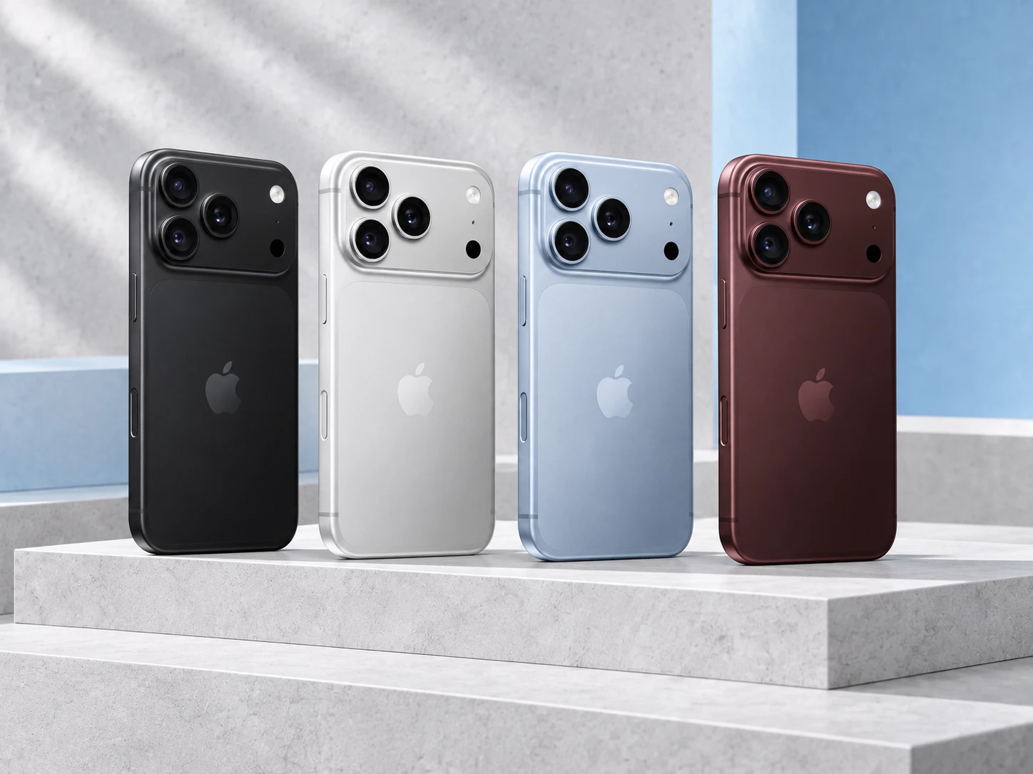 iPhone lineup displayed in a premium studio